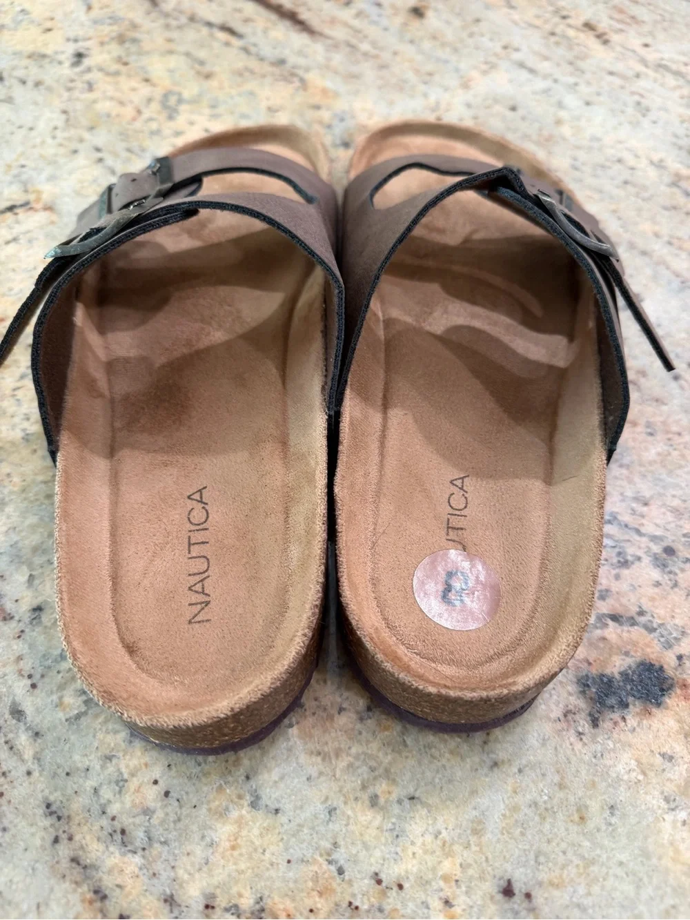 Nautica Mens Dark Brown Double-Buckle Slide Sandals Size 8